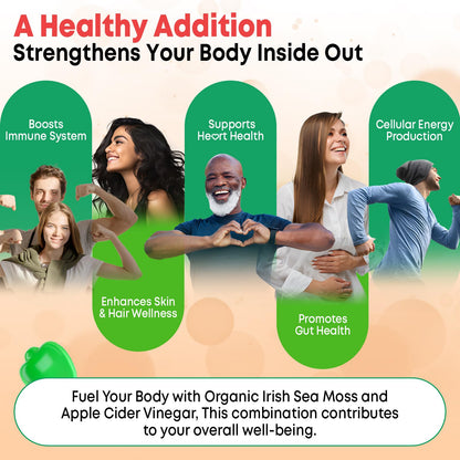 Vazatisi 2 Pack Apple Cider Vinegar Gummies, ACV with Sea Moss Gummies for Metabolism, Digestion, Detox, Gut & Immune Health, Apple Flavored -120 Count VazatisiBuy Supplements Australia