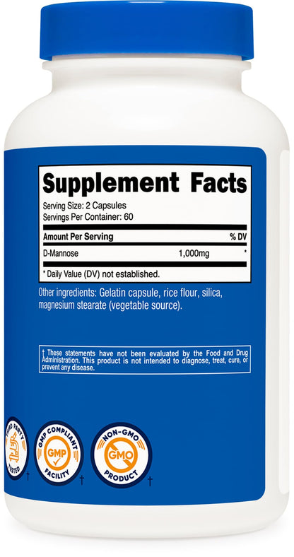 Nutricost D-Mannose 1000mg Per Serving, 120 Capsules - 500mg Per Capsule, Urinary Tract Health, Non-GMO and Gluten Free NutricostBuy Supplements Australia