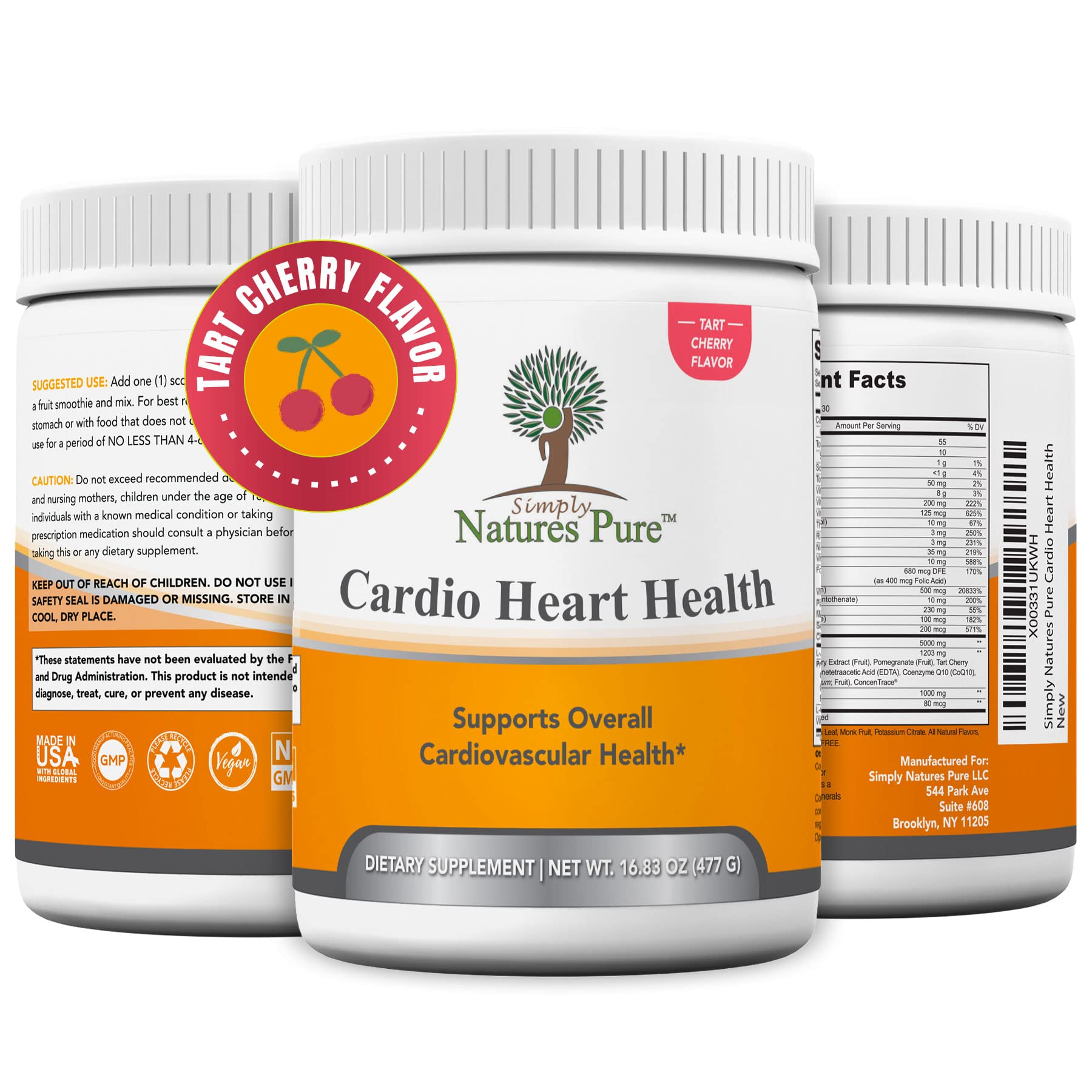 Simply Natures Pure - Cardio Heart Health Nitric Oxide Booster Support Supplement Powder with L-Arginine 5000 mg, L-Citrulline 1000 mg and Hawthorne Berry, 16.82 Ounces - Tart Cherry Flavor Simply Natures PureBuy Supplements Australia