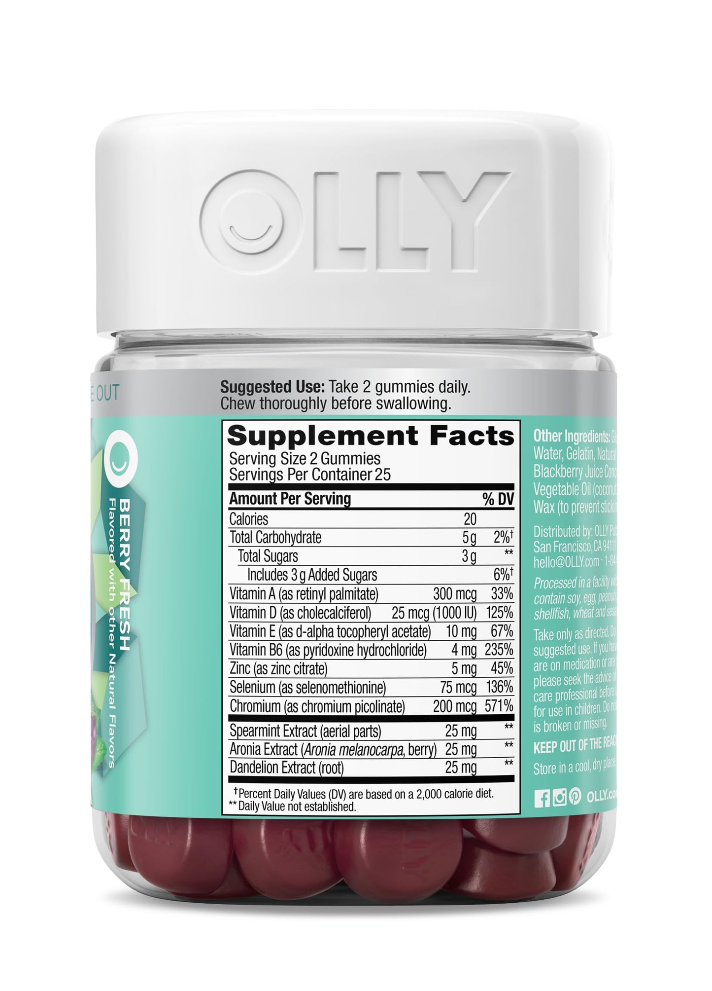 OLLY Flawless Complexion Gummy, Clear and Healthy Skin Support, Vitamins E, A, Zinc, Chewable Supplement, Berry - 50 Count (Pack of 1)