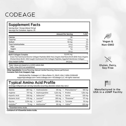 Codeage Multi Collagen Peptides Protein Powder - Chocolate Mocha Instant Coffee - Gourmet Knoa Coffee Drink & Shake - Collagen Type I, II, III, V & X - Grass-Fed, Hydrolyzed, Non-GMO - 14.39oz CodeageBuy Supplements Australia