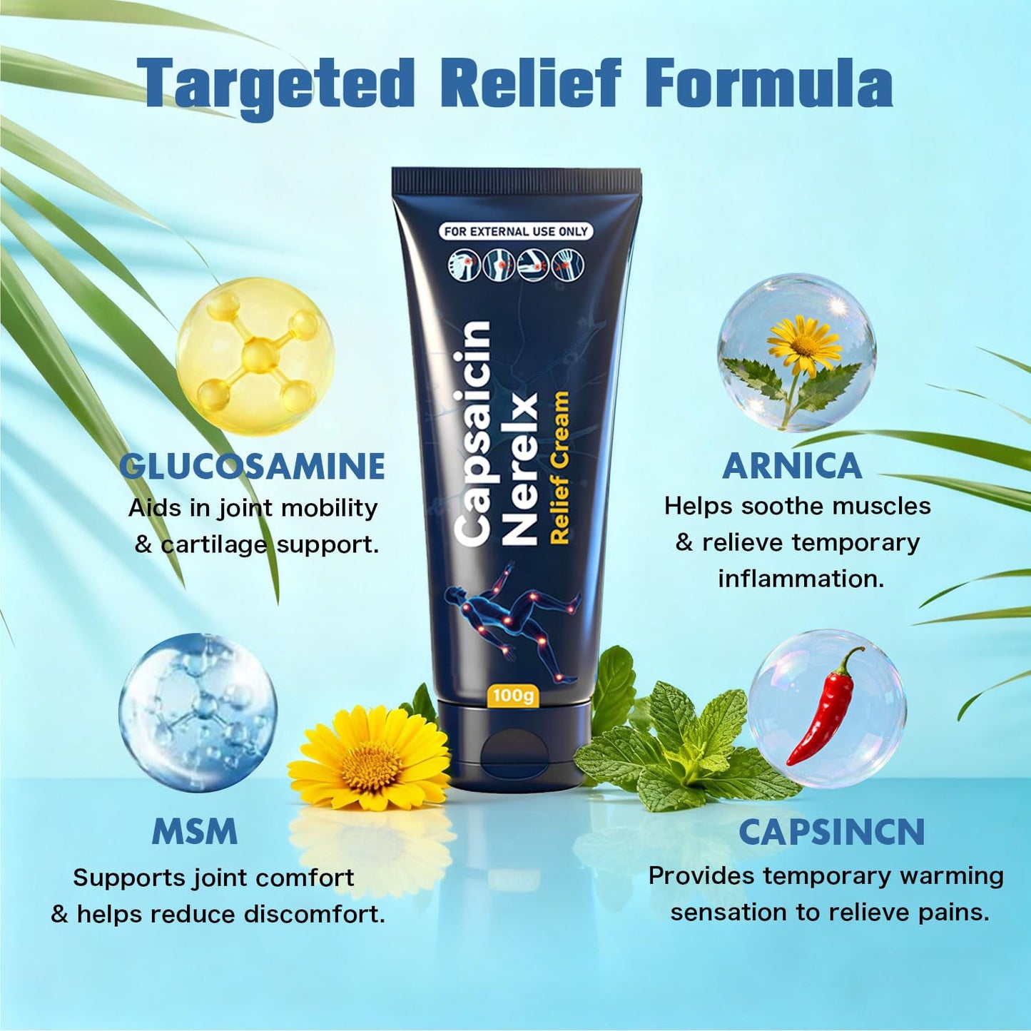 Capsaicin Nerex Relief Cream with Arnica, Menthol, MSM and Glucosamine for Body Joint Areas, Feet, Hands, Legs, Muscles, Joints, and Waist, 100g (2PACKS) bigyuanBuy Supplements Australia