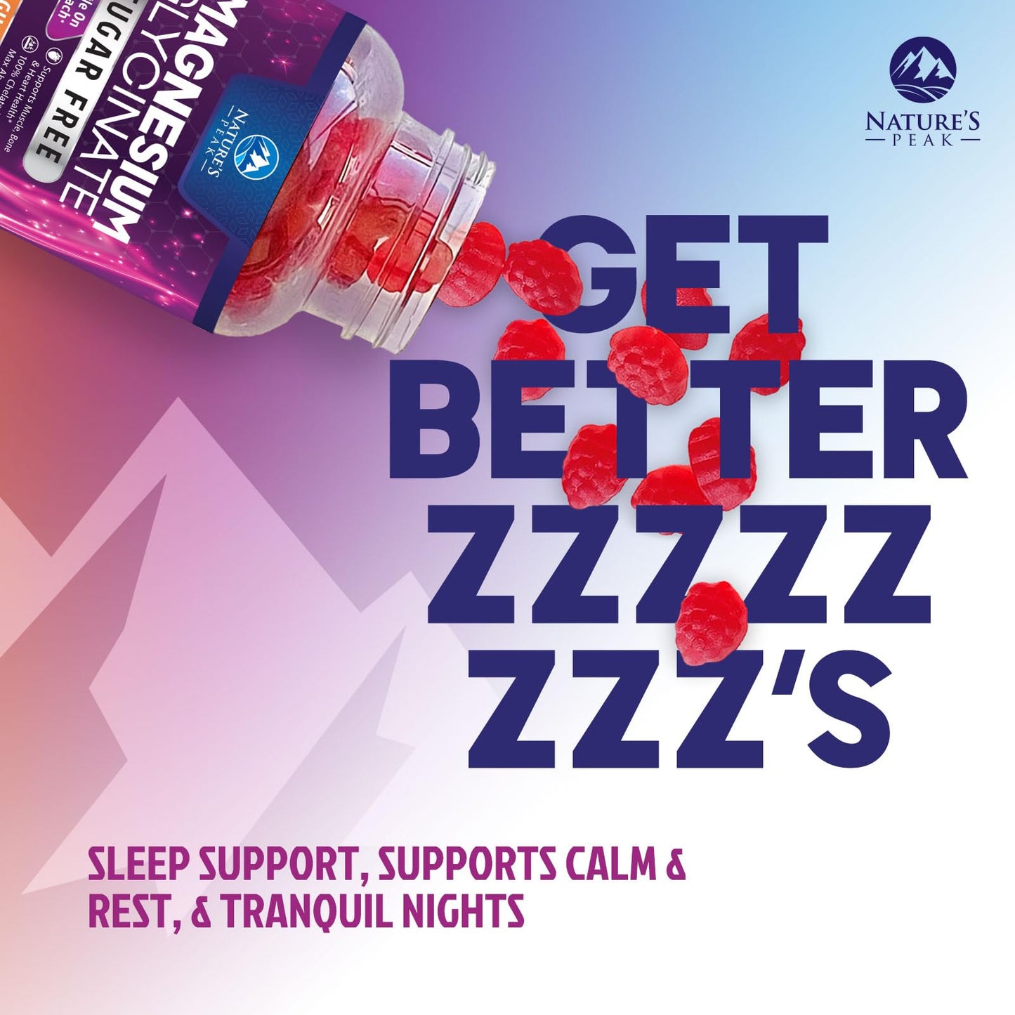 Magnesium Glycinate Gummies - Sugar Free - 100% Chelated Magnesium Gummy Supplement for Max Absorption - for Sleep Support & Heart, Muscle & Bone Health - Gentle on Stomach, Grape Flavor - 60 Gummies Nature's PeakBuy Supplements Australia