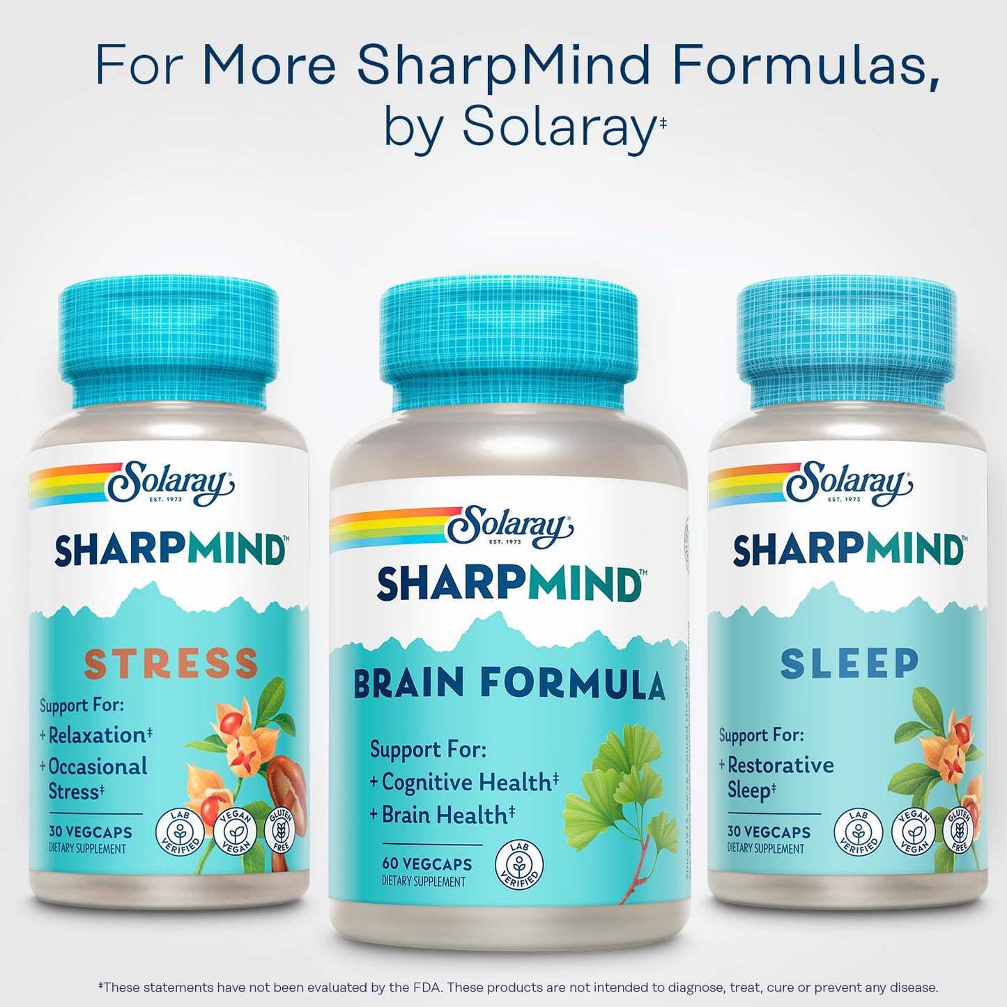 SOLARAY SharpMind Brain Support Formula - Nootropic Brain Supplements - Cognitive and Brain Health Support with Ginkgo Biloba - 60-Day Guarantee, 60 Servings, 60 VegCaps SOLARAYBuy Supplements Australia
