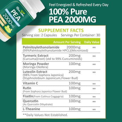 Liposomal Palmitoylethanolamide 2000MG + Luteolin 200MG + Turmeric 200MG & Fisetin 100MG, Micronized Pea 99% Highly Purified Enhanced Absorption Pea Supplement, 120 Capsules RimTukuBuy Supplements Australia