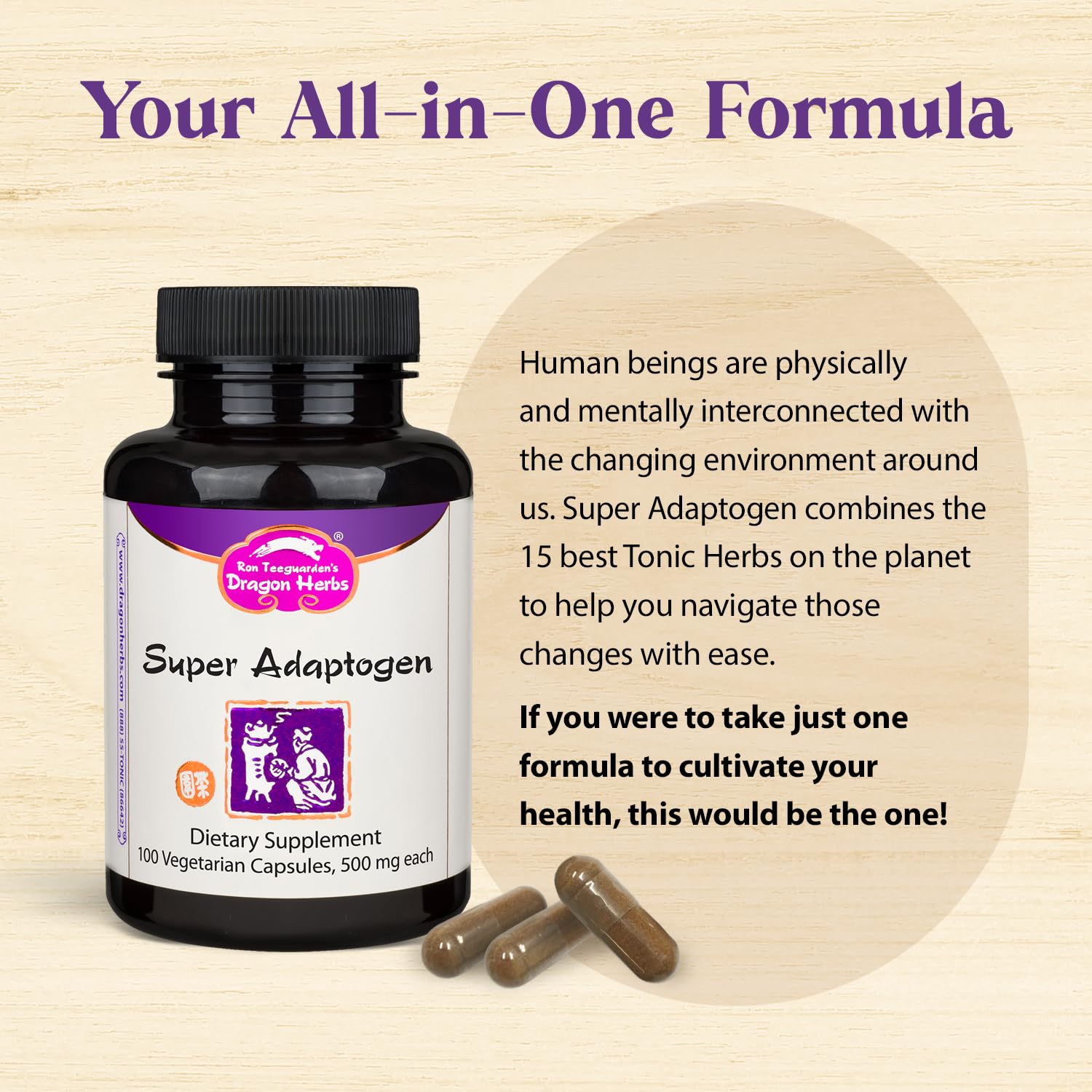 Dragon Herbs Super Adaptogen | All Natural Supplement to Support Well-Being, Mood, Immune Function, Strong Adaptive Response | All Natural Ingredients, Non-GMO (100 Capsules, 500 mg Per Capsule)” Dragon HerbsBuy Supplements Australia