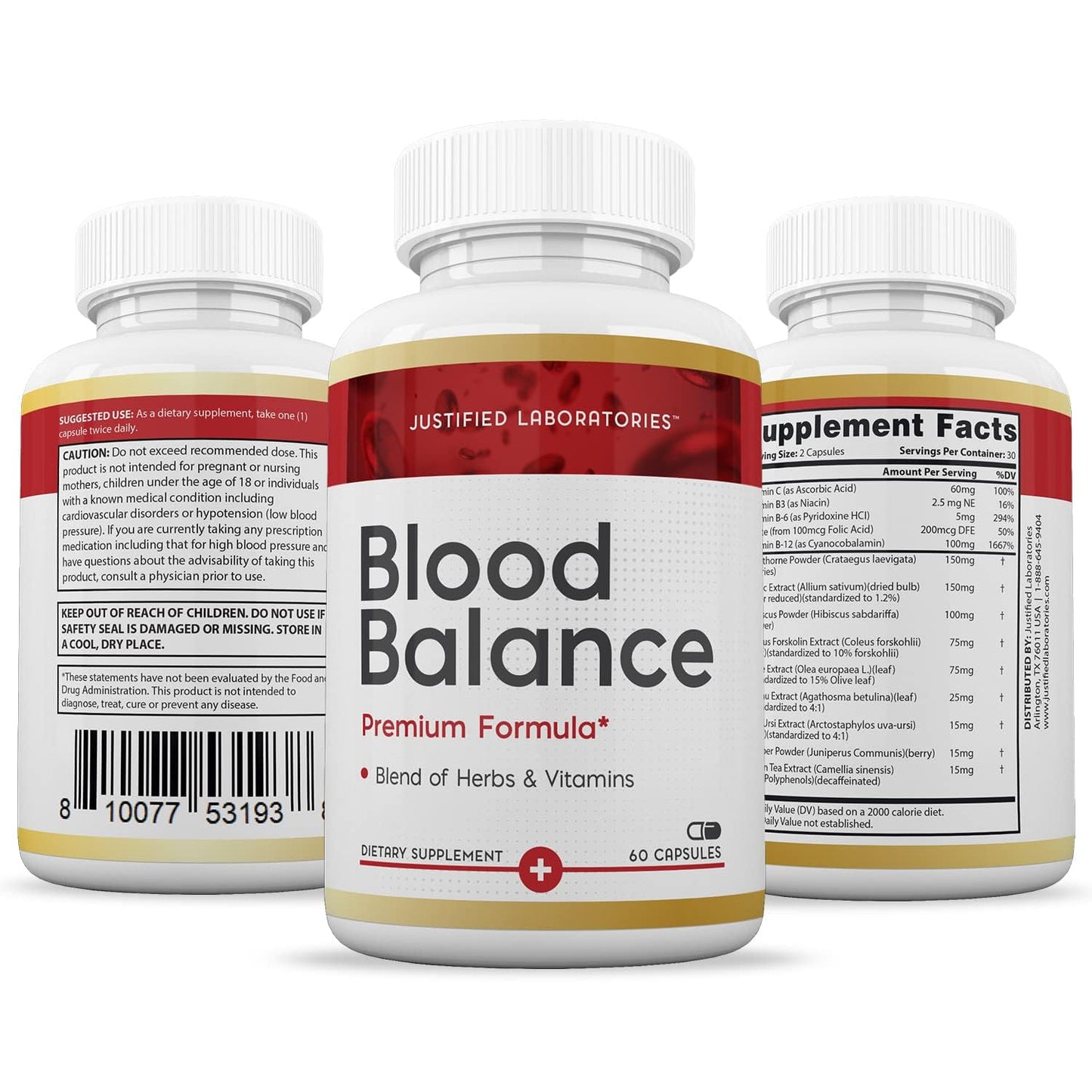 (3 Pack) Blood Balance Advanced Formula 688MG Supplement Pills 180 Capsules Justified LaboratoriesBuy Supplements Australia