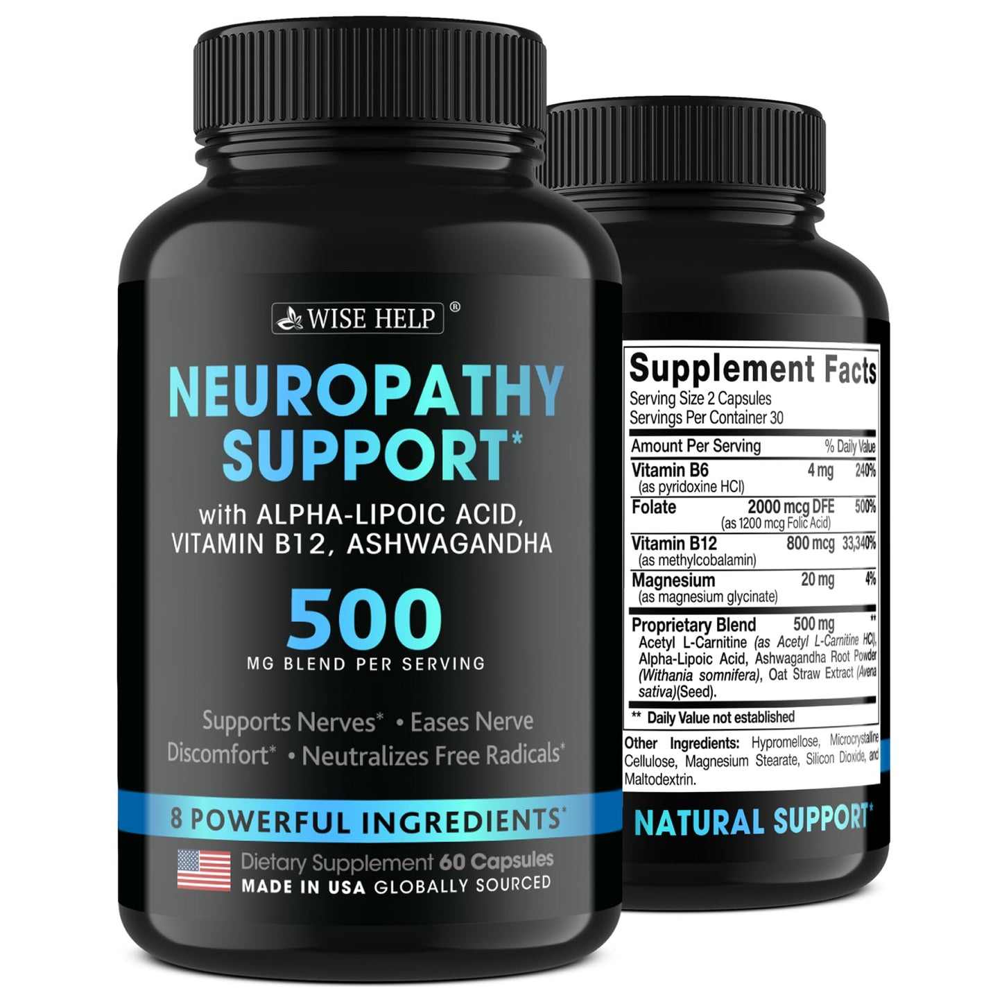 Neuropathy Support Natural Nerve Discomfort Relief - Made in USA - Nerve Antioxidant for Trigeminal Neuralgia, Diabetic & Peripheral Neuropathy - Hands, Neck, Feet & Toes Treatment Formula - 60 Caps WISEHELPBuy Supplements Australia