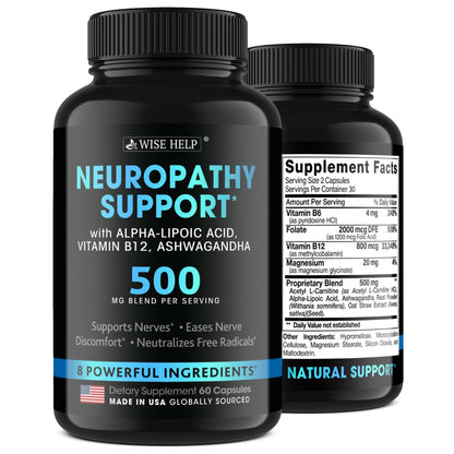 Neuropathy Support Natural Nerve Discomfort Relief - Made in USA - Nerve Antioxidant for Trigeminal Neuralgia, Diabetic & Peripheral Neuropathy - Hands, Neck, Feet & Toes Treatment Formula - 60 Caps WISEHELPBuy Supplements Australia