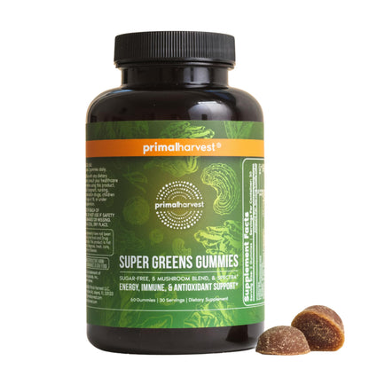 Primal Harvest Super Greens Gummies, Superfood Blend with Adaptogenic Mushrooms Vitamins & Nutrient-Rich Minerals & Antioxidants for Energy & Immune Support 1 Pack 60 Count, Primal HarvestBuy Supplements Australia