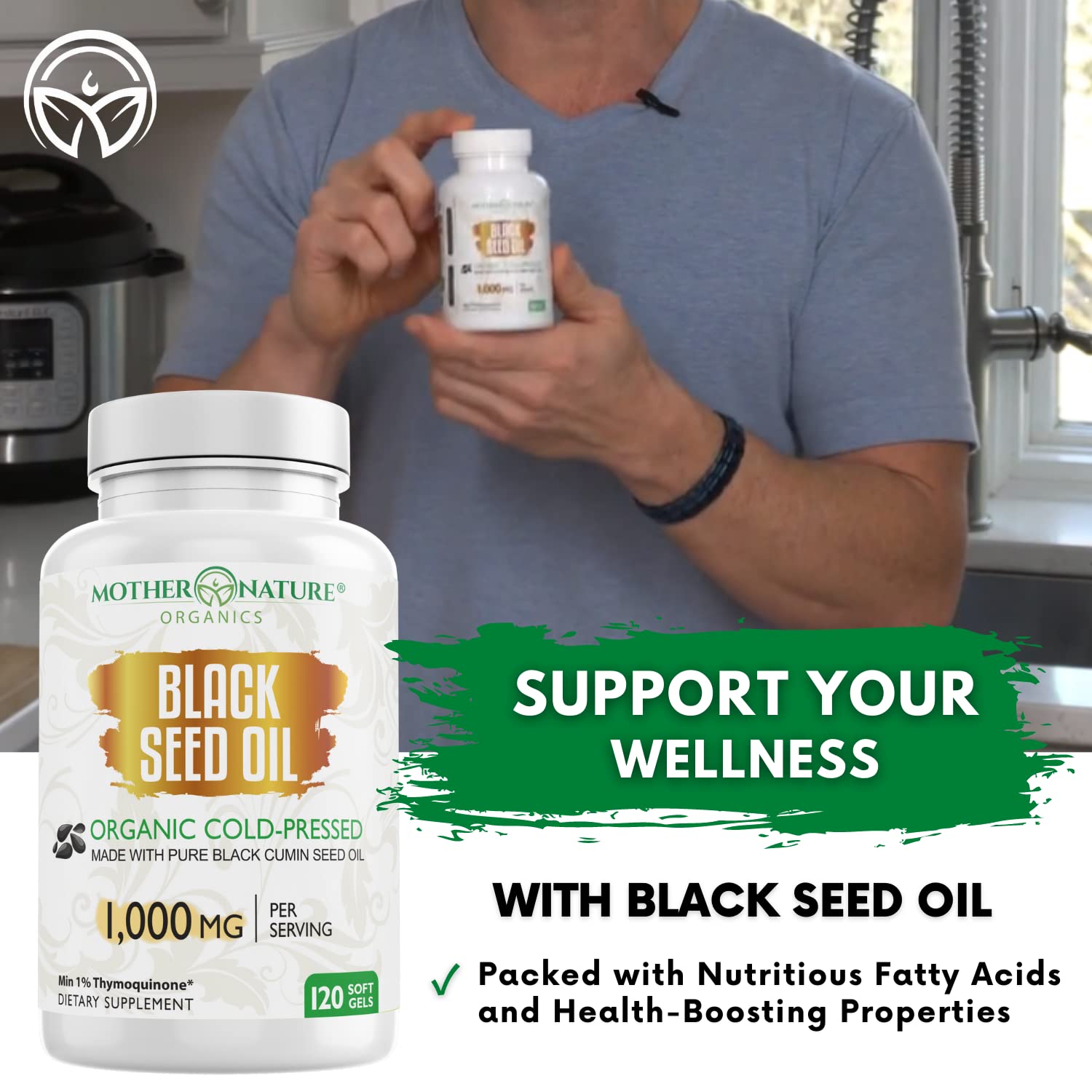 Black Seed Oil Capsules - 120 Count (Organic, Non-GMO Liquid) Premium Cold Pressed Mother Nature Organics Superfoods For Organic LivingBuy Supplements Australia