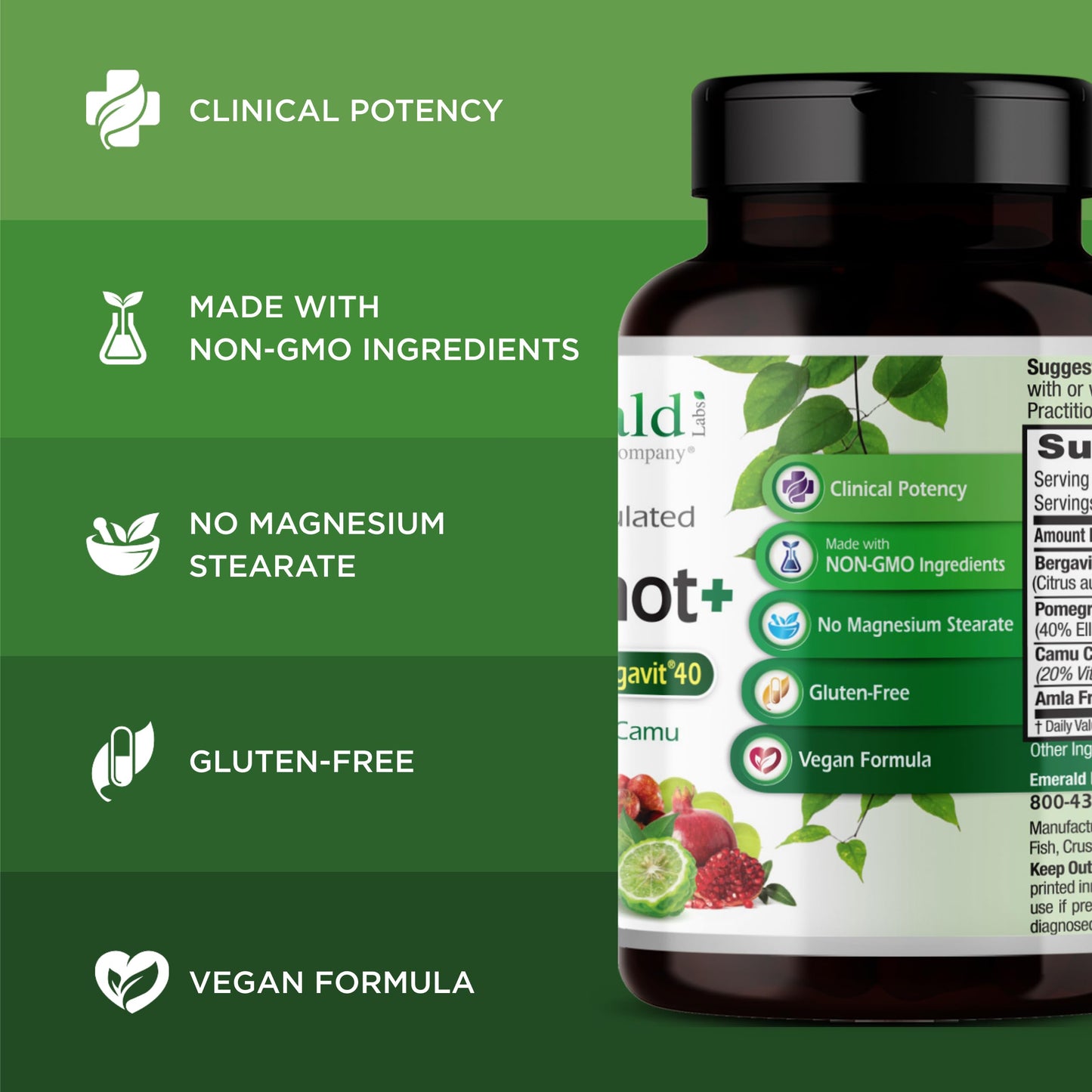 EMERALD LABS Bergamot+ - Supports Metabolism & Heart Health with Bergamot, Pomegranate, Amla & Camu Camu - Gluten-Free & Vegan - 60 Vegetable Capsules (30 Servings) EMERALD LABSBuy Supplements Australia