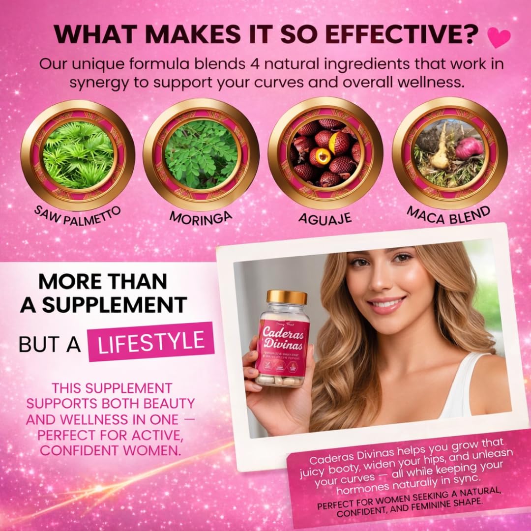 Caderas Divinas : Bigger Booty & Wider Hips – Aguaje + Maca Pills with Moringa & Saw Palmetto – 4 Super Ingredients for Natural Curve Growth – by CurvyFruit – 60 Capsules Curvy FruitBuy Supplements Australia
