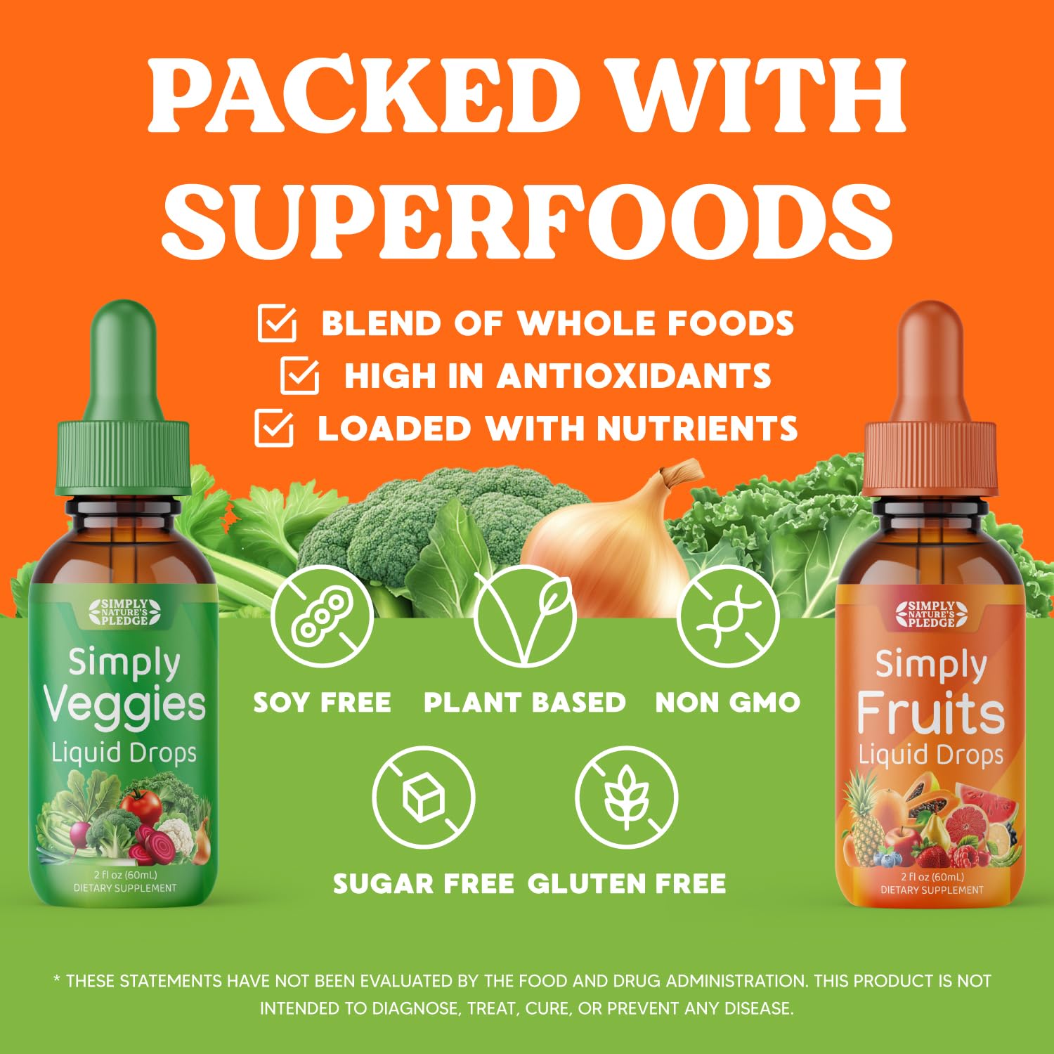 Simply Nature's Pledge - Fruit and Vegetable Supplements - Liquid Drops - Made with Whole Food Superfoods, Packed Vitamins & Minerals - Soy Free - Made in The USA Simply Nature's PledgeBuy Supplements Australia