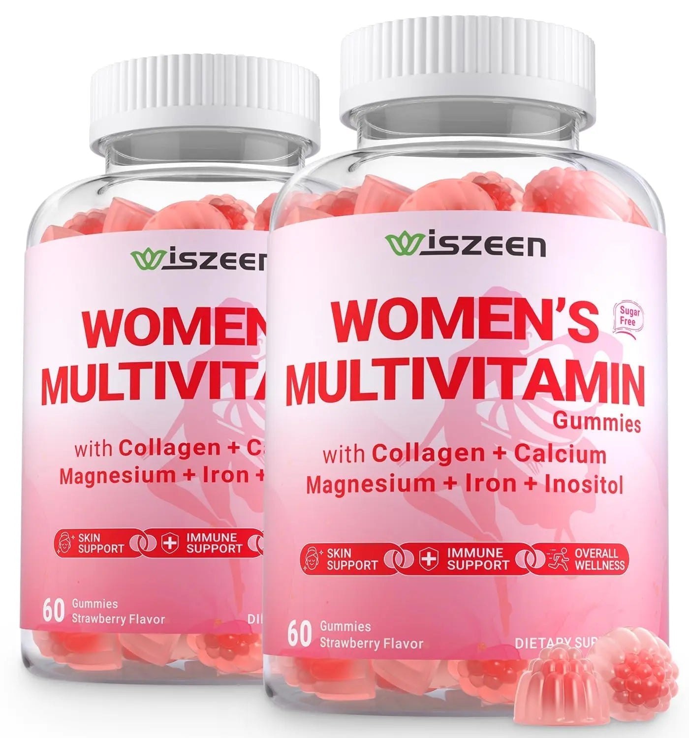 Wiszeen Sugar Free Methylated Multivitamin for Women Gummies, Biotin, Collagen, Calcium, Magnesium, Inositol, Folate, Iron, Vitamin A, C, D, E Wiszeen