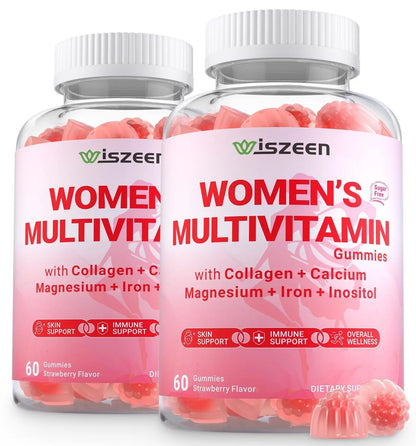 Wiszeen Sugar Free Methylated Multivitamin for Women Gummies, Biotin, Collagen, Calcium, Magnesium, Inositol, Folate, Iron, Vitamin A, C, D, E Wiszeen