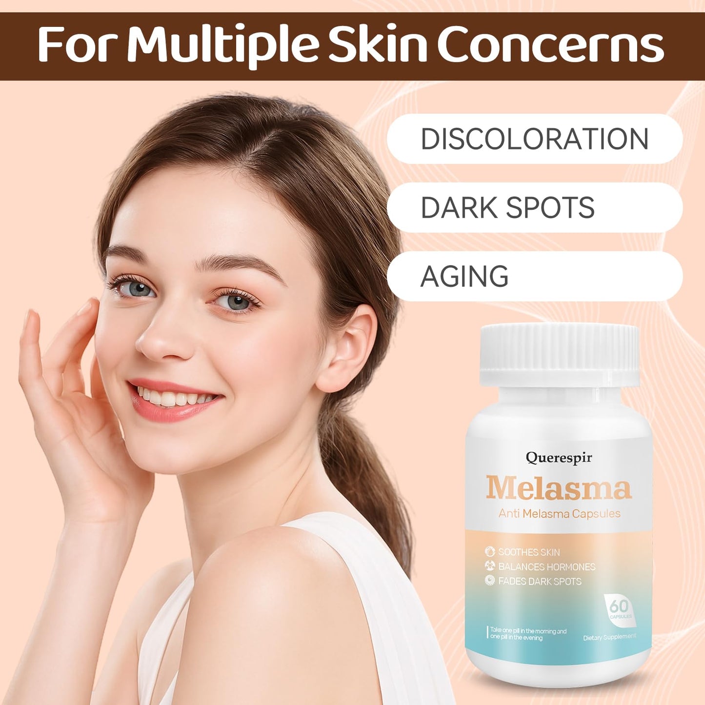Melanina Anti-Melasma Capsule, Melasma Dark Spot Remover, Melanin Supplement, Spots Remover for Face & Body, Vitamin C & Turmeric Extract, Brightens & Even Skin Tone - 60 Capsules QuerespirBuy Supplements Australia