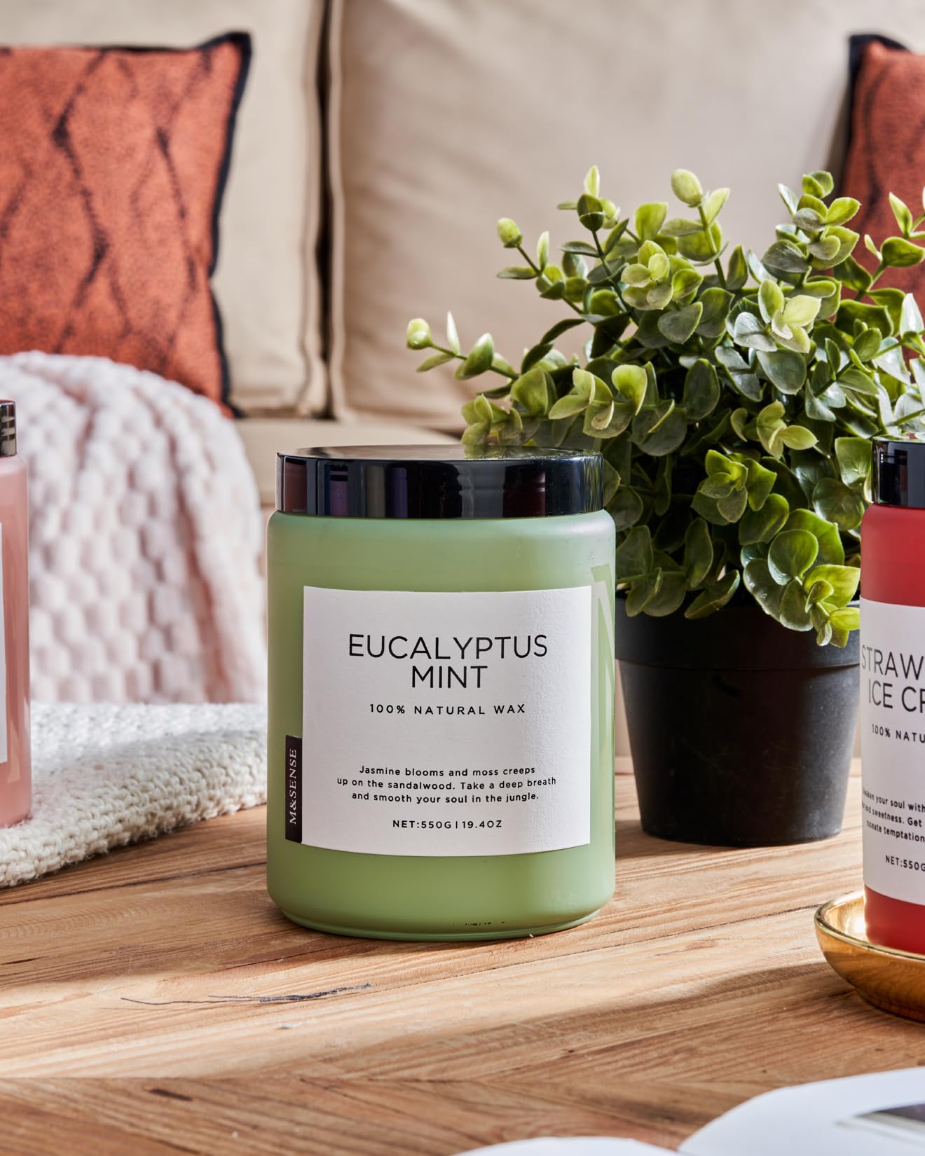 M&SENSE Eucalyptus Mint Candles for Home Scented, 19.4oz 110 Hours Burn Soy Aromatherapy M&SENSEBuy Supplements Australia