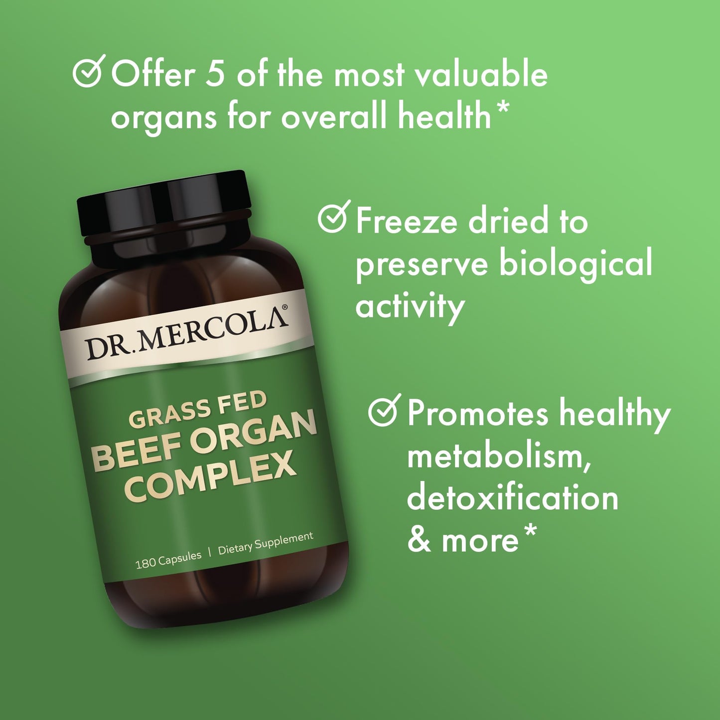 Dr. Mercola Grass Fed Beef Organ Complex - Supports Whole Body Wellness - Freeze-Dried Organ Blend - Non-GMO - Gluten-Free - 180 Capsules Dr. MercolaBuy Supplements Australia
