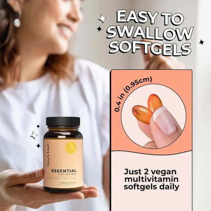 Future Kind Vegan Multivitamins - Glass Bottle & Made for Vegans with Omega 3 DHA, EPA, Vitamin B12 & D3 for Energy, Focus, & Mood (60 Softgels) Future KindBuy Supplements Australia