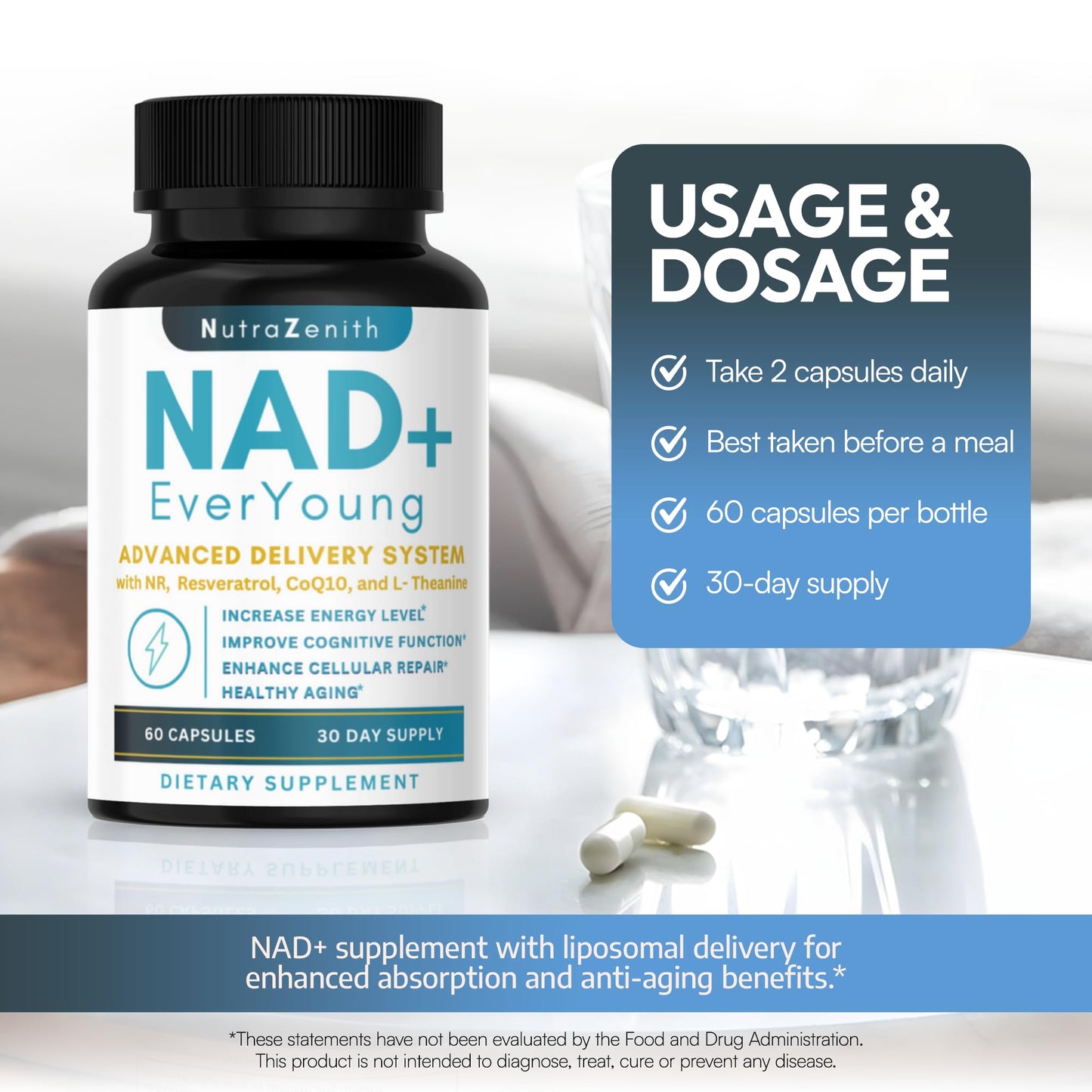 NAD+ Supplement with Nicotinamide Riboside (NMN Alternative), CoQ10 & Resveratrol – 60 Capsules for Healthy Aging Support, Energy Boost & Cognitive Function Enhancement – Cellular Renewal & Vitality Arazo NutritionBuy Supplements Australia