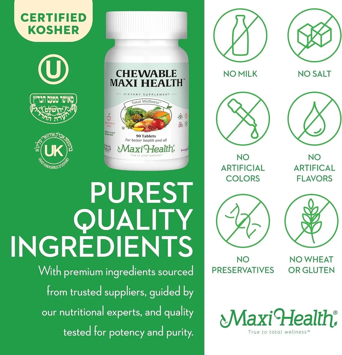 Maxi Health Chewable Multivitamin for Kids, Teens and Adults - Cherry Chewable Vitamins for Adults & Children Maxi Health