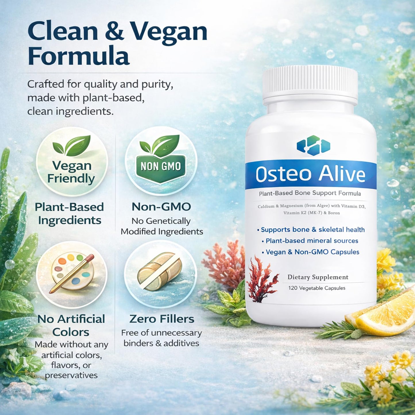 AIFBENK Osteo Alive Bone Support, with Plant-Based Calcium & Magnesium (from Algae), Vitamin D3 (from Lichen), Vitamin K2 (MK-7), Boron & BioPerine, Helps Support Bone & Skeletal Health AIFBENKBuy Supplements Australia