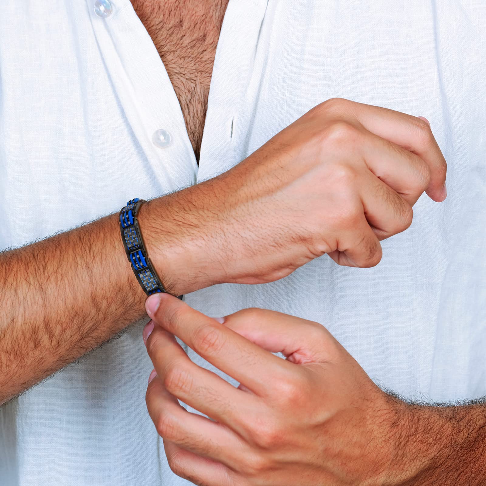 JEROOT Magnetic Bracelets for Men, Blue Carbon Fiber Pure Titanium Magnetic Bracelet JEROOTBuy Supplements Australia