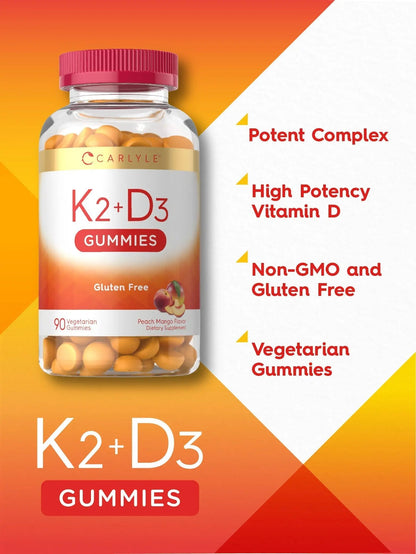 Carlyle Vitamin D3 K2 Gummies | 90 Count | 5,000 IU of D3 + 100 mcg MK7 | Peach Mango Flavor CarlyleBuy Supplements Australia