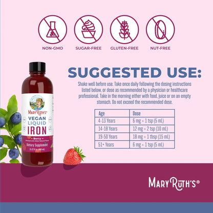 MaryRuth's MaryRuth's Liquid Morning Multivitamin +Hair Growth (Peach Mango, 30oz) & Iron Liquid (Berry) | Clean Label Project Verified® | MARYRUTH'SBuy Supplements Australia