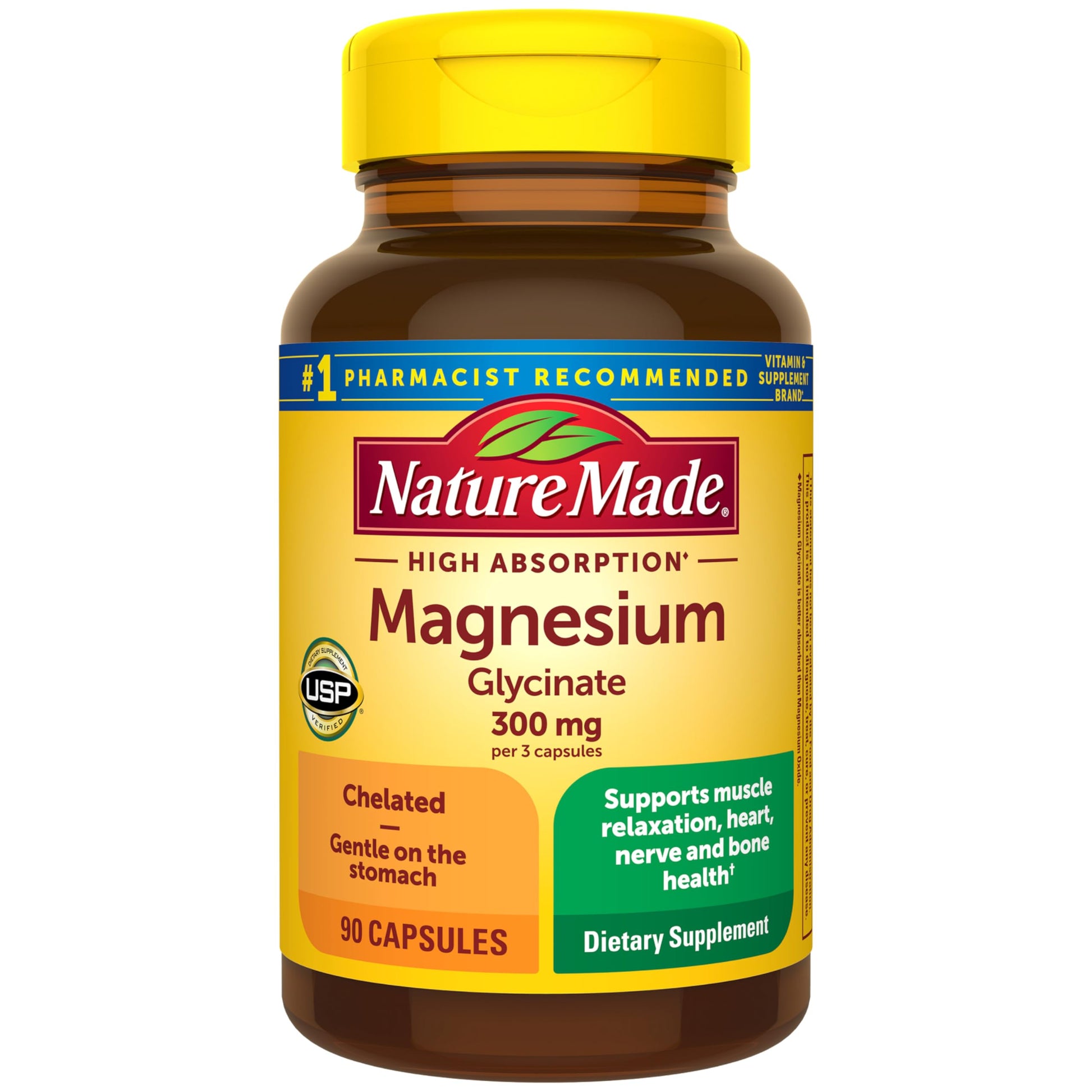 Nature Made High Absorption Magnesium Glycinate 300mg per 3 Capsules, Magnesium Supplement for Muscle, Heart, Nerve and Bone Support, 90 Magnesium Bisglycinate Capsules, 30 Day Supply Nature MadeBuy Supplements Australia