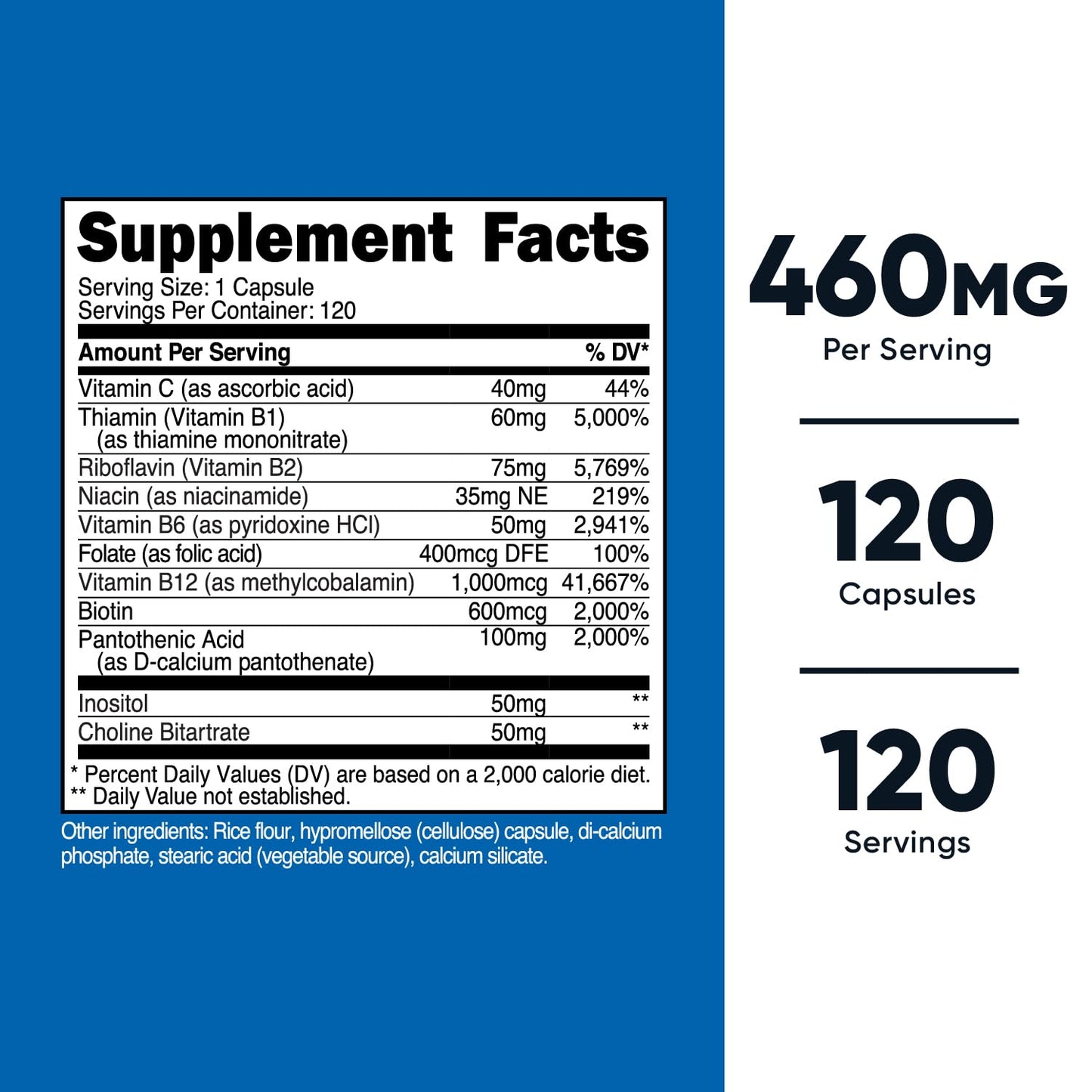 Nutricost High Potency Vitamin B Complex 460mg, 120 Capsules - with Vitamin C - Energy NutricostBuy Supplements Australia