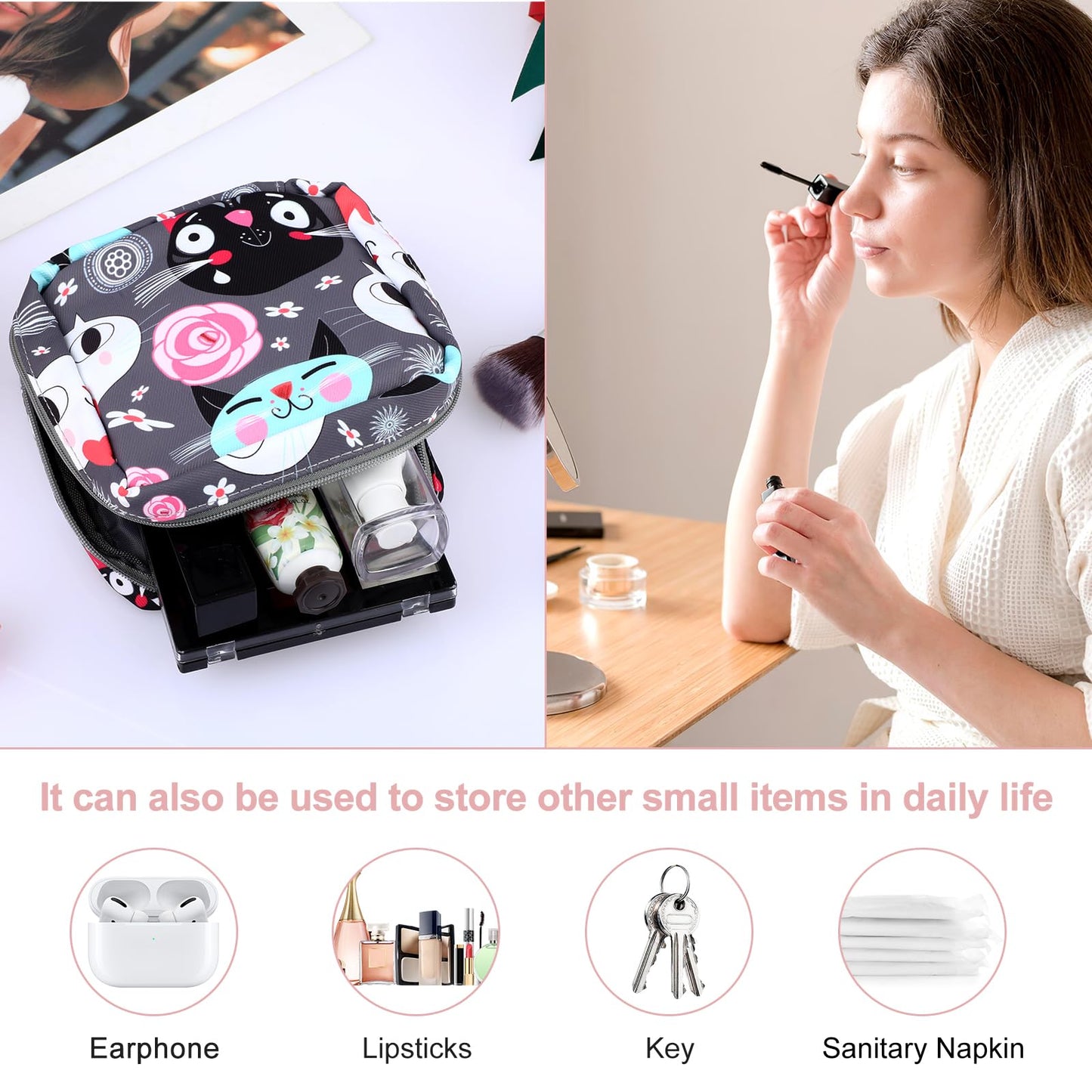 Abeillo 2Pcs Period Bag with Heart Carbiner, Sanitary Pad Storage Bag Samll Period Pouch AbeilloBuy Supplements Australia