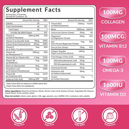 WEEVIT Methylated Multivitamin for Women Gummies, Womens Multivitamin Gummy with Collagen, Iron, Omega-3 WEEVIT