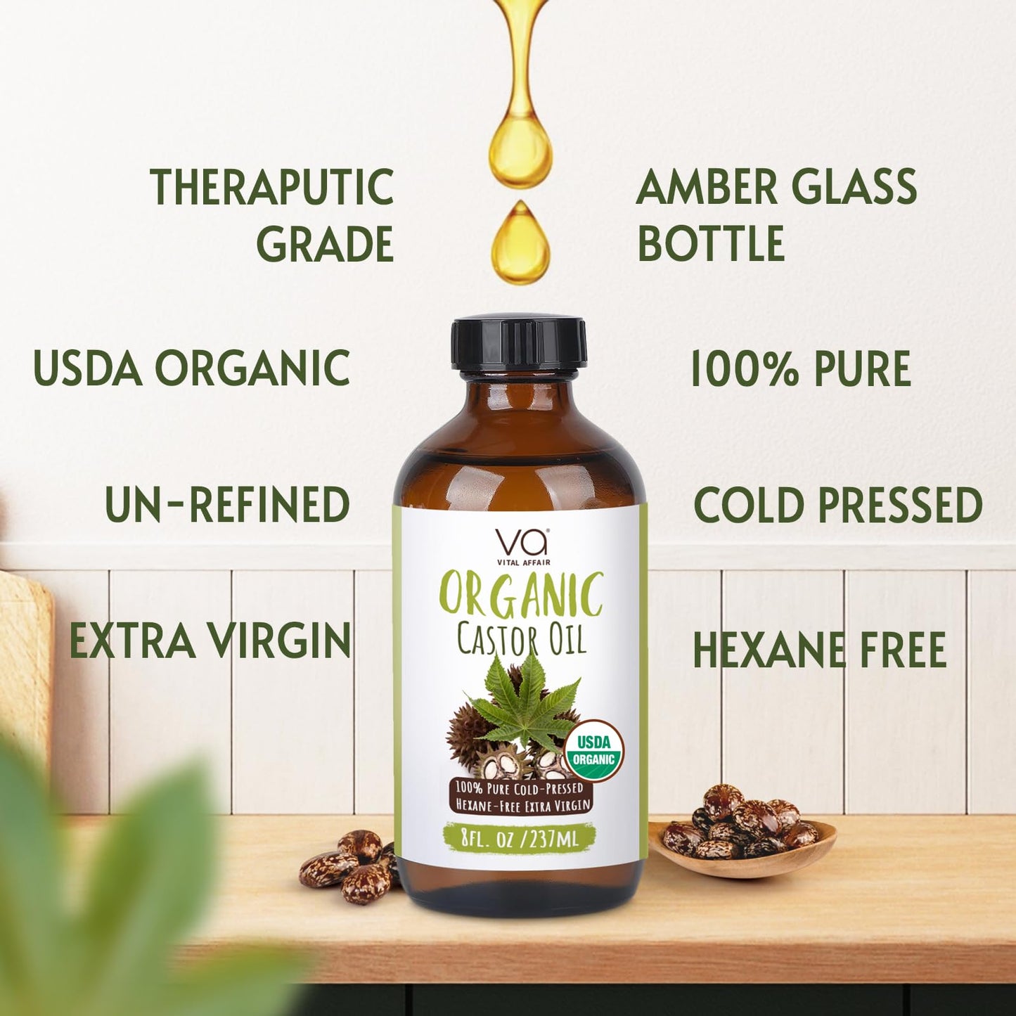 VITAL AFFAIR Castor Oil Organic Cold Pressed Unrefined Glass Bottle- USDA Certified Organic Castor Oil VITAL AFFAIRBuy Supplements Australia