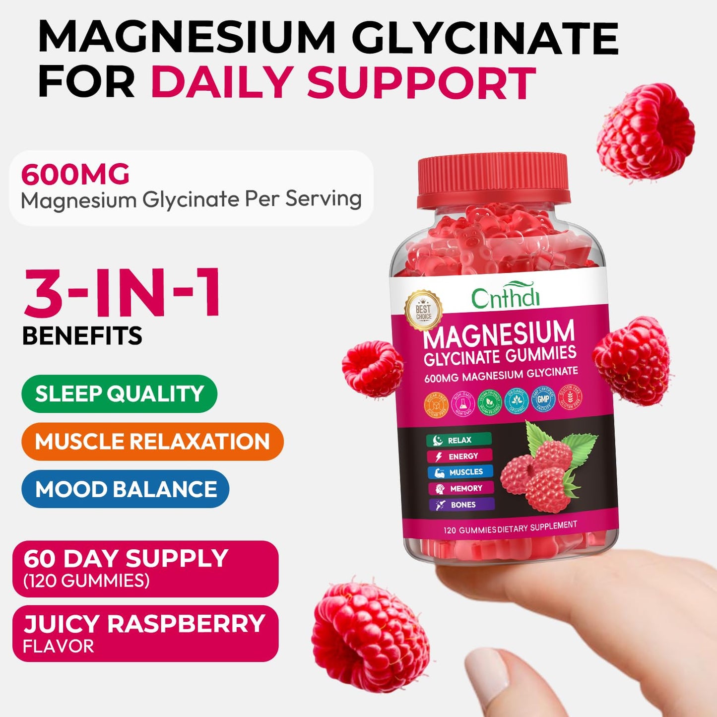 Magnesium Glycinate Gummies 600mg, High Absorption Magnesium Gummies, Black Currant Oil, Calcium, Vitamin B6, Sugar Free Chews for Adults & Kids Relaxation, Stress Relief, Night Rest CNFHDIBuy Supplements Australia