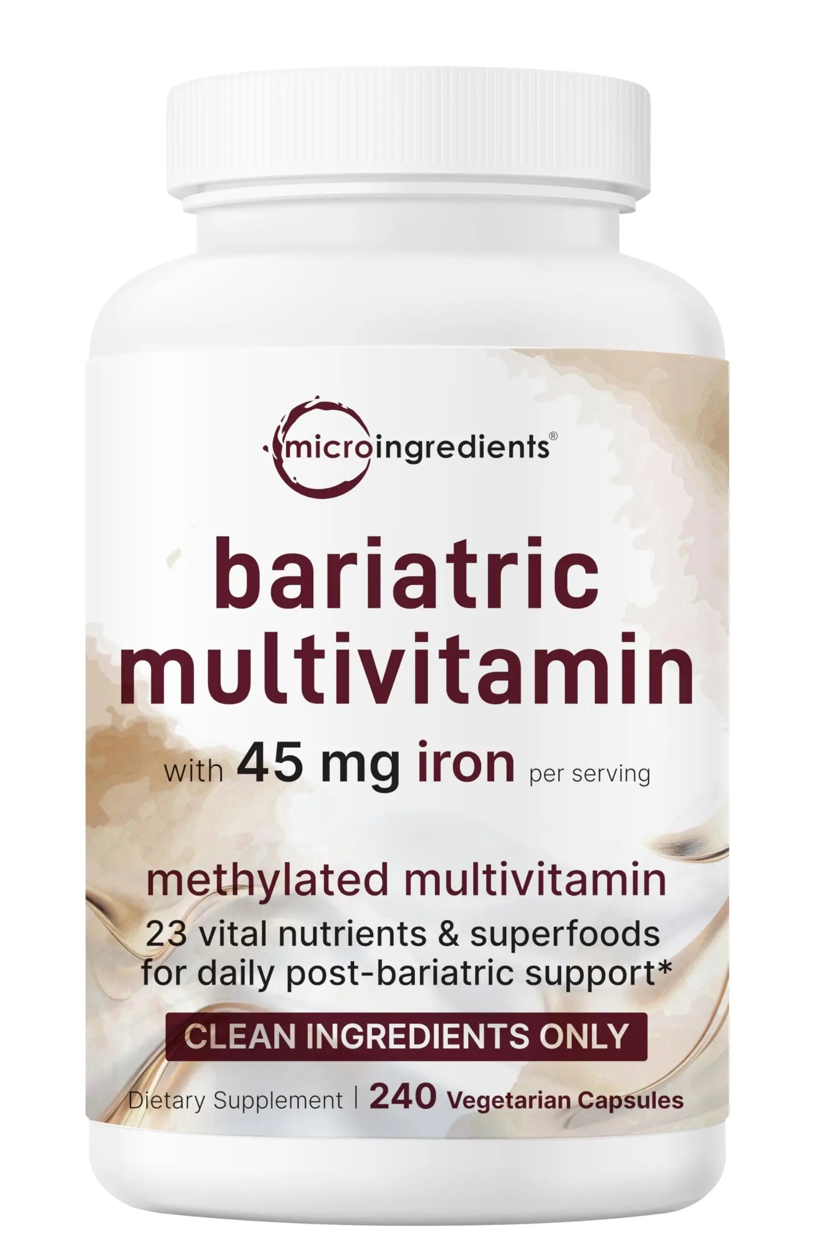 Micro Ingredients Methylated Bariatric Multivitamin with 45mg Iron, 240 Veggie Capsules | 23-in-1 Essential Vitamins with D3, K2, Zinc & More | Micro IngredientsBuy Supplements Australia