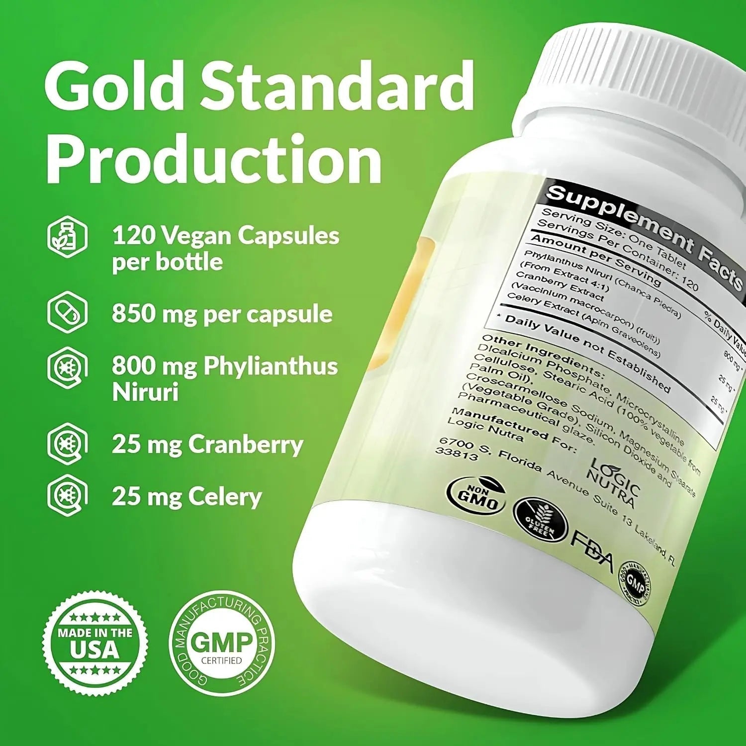 Logic Nutra Chanca Piedra Kidney Stone Breaker 120 Tablets 800 mg - Maximum Strength for Gallbladder & Urinary Cleanse with Phyllantus Niruri, Celery Seed Extract & Cranberry Extract Logic NutraBuy Supplements Australia