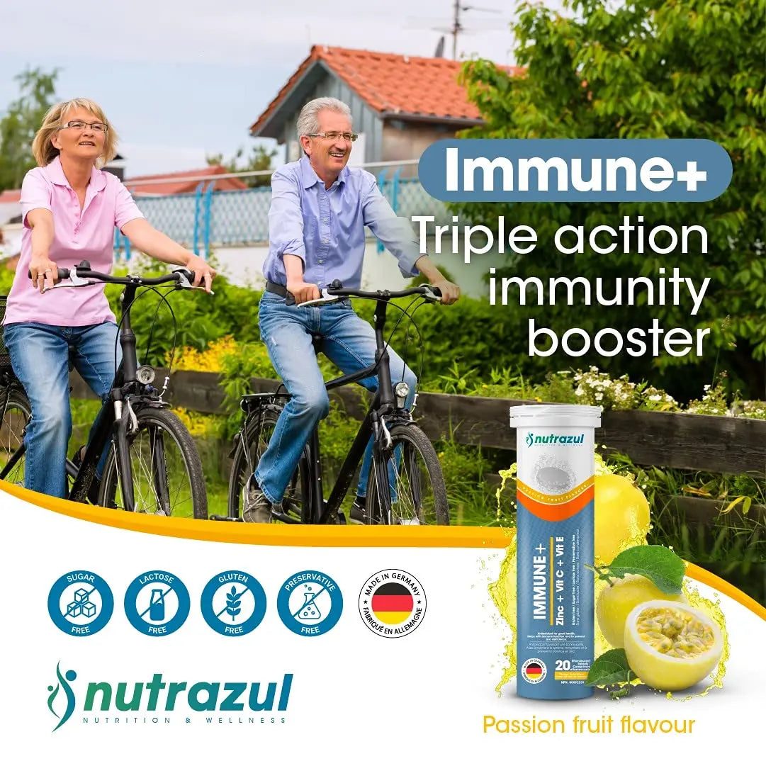 nutrazul Immune+ Effervescent Tablets | Vitamin C and Zinc with Vitamin E | 20 Tablets | Immune Support for Adults & Kids nutrazulBuy Supplements Australia