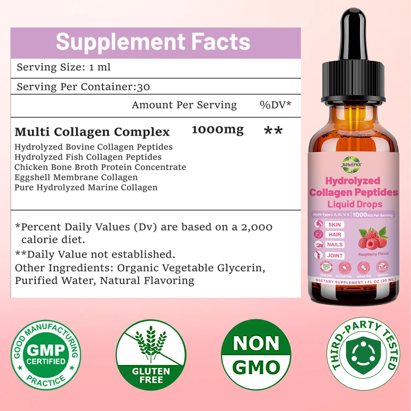 JUIWEFKK Hydrolyzed Collagen Peptides Liquid Organic Collagen Complex w. Biotin, Vitamin C & Hyaluronic Acid, Liquid Collagen Types I, II, III, IV, V for Hair, Skin, Nails & Joint Healthd JUIWEFKKBuy Supplements Australia