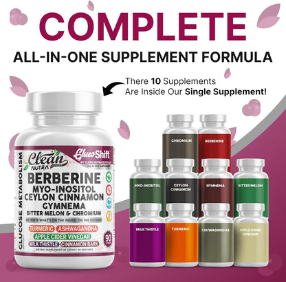 Clean Nutra Berberine Supplement Myo-Inositol Ceylon Cinnamon Gymnema Bitter Melon Chromium Complex for Digestion, Antioxidant Support & Wellness 90 Vegan Capsules Non-GMO Clean NutraceuticalsBuy Supplements Australia