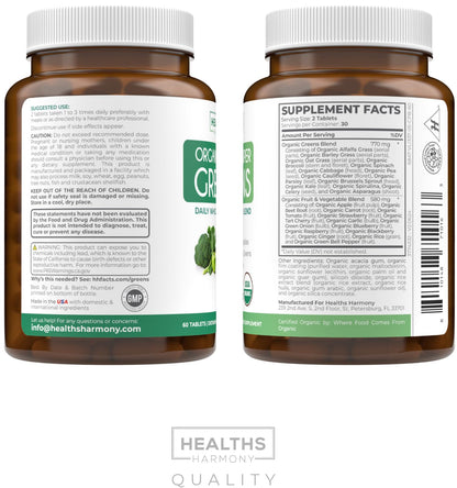 USDA Organic Super Greens Supplement - Organic Greens Fruits and Vegetable Supplement for Adults with 28 Superfood Complex with Superfruits Roots Herbs & More - Vegan & Non-GMO (Up to 1 Month Supply) Healths HarmonyBuy Supplements Australia