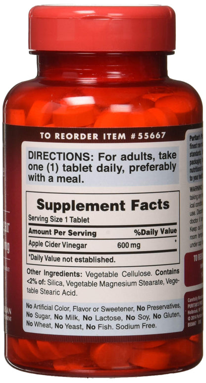 Puritan's Pride Apple Cider Vinegar 600 mg Tablets, 200 Count (Packing May Vary) Puritan's PrideBuy Supplements Australia
