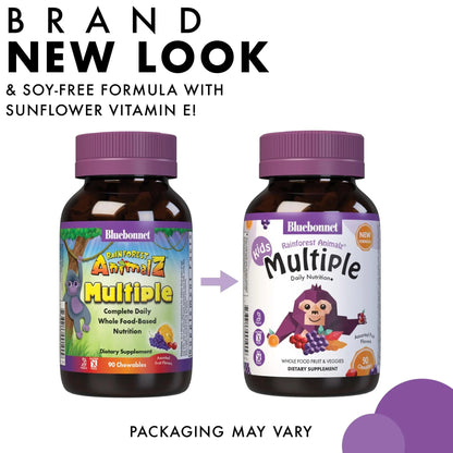 Bluebonnet Nutrition Rainforest Animalz Whole Food Based Multiple Chewable Tablets, Kids Multivitamin & Mineral, Vitamin C, D3, Iron BlueBonnetBuy Supplements Australia