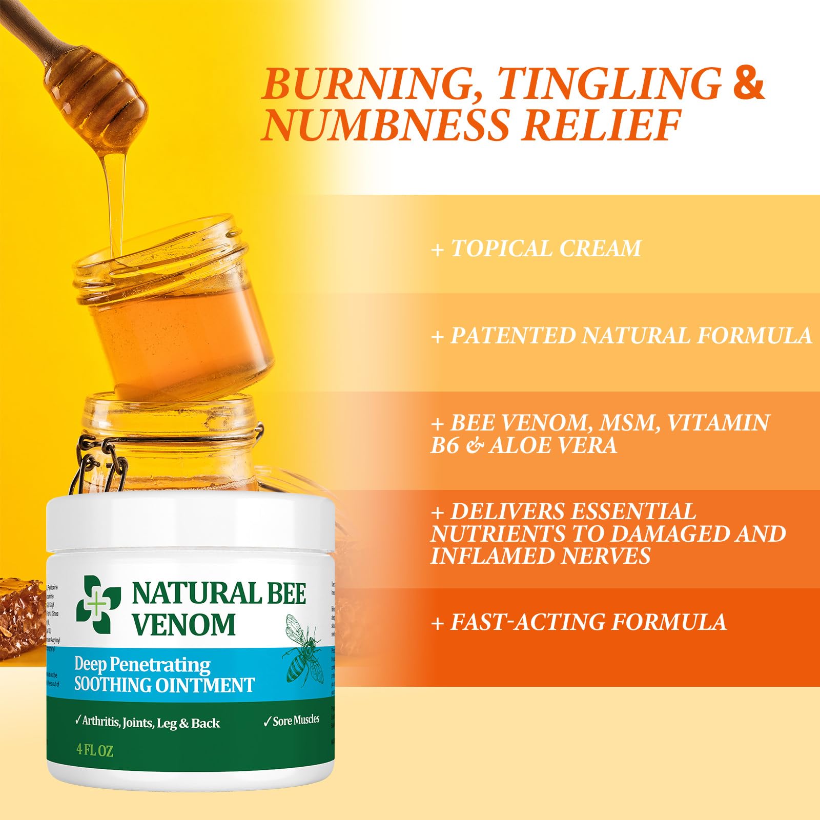 PIBIOOMAP Bee Venom Serum Joint & Muscle & Bone Cream, Pure Natural Ingredients, Fast Acting, Relief Back, Shoulder, Back, Neck, Hands, Elbows, Feet, Leg, Knees, Ankle, for Adults, Elderly PIBIOOMAPBuy Supplements Australia
