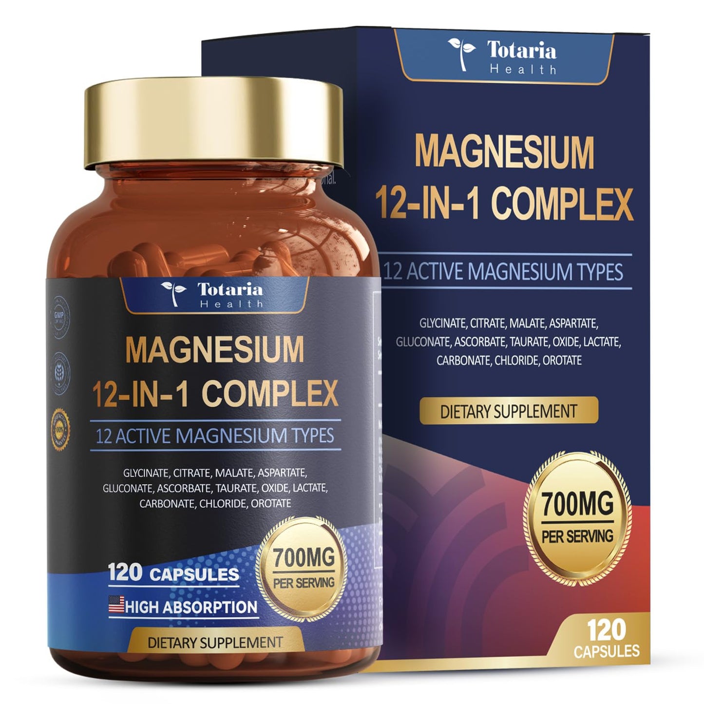 Totaria Magnesium Complex 700mg 12 in 1 Magnesium Supplement with Glycinate Citrate Malate Oxide Taurate Aspartate Orotate Magnesium Relaxation
