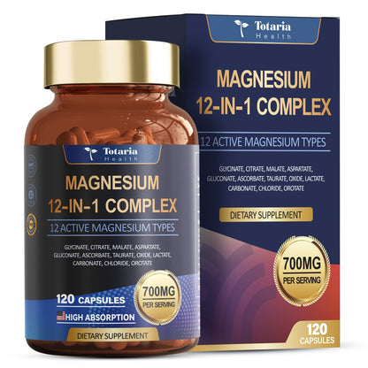 Totaria Magnesium Complex 700mg 12 in 1 Magnesium Supplement with Glycinate Citrate Malate Oxide Taurate Aspartate Orotate Magnesium Relaxation