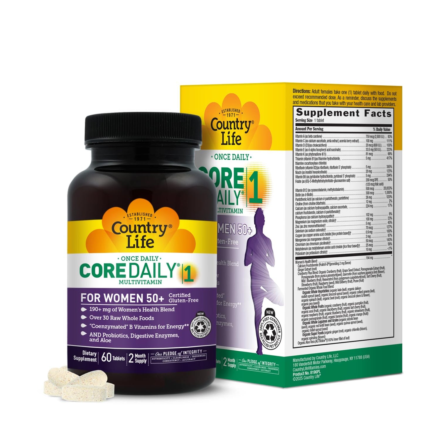 Country Life CORE Daily-1 for Women 50+ Multivitamin - Formulated for Women Over 50, Complete Daily Nutrition with Women's Health Blend, Coenzymated B Vitamins, Probiotics, and Digestive Enzymes Country LifeBuy Supplements Australia