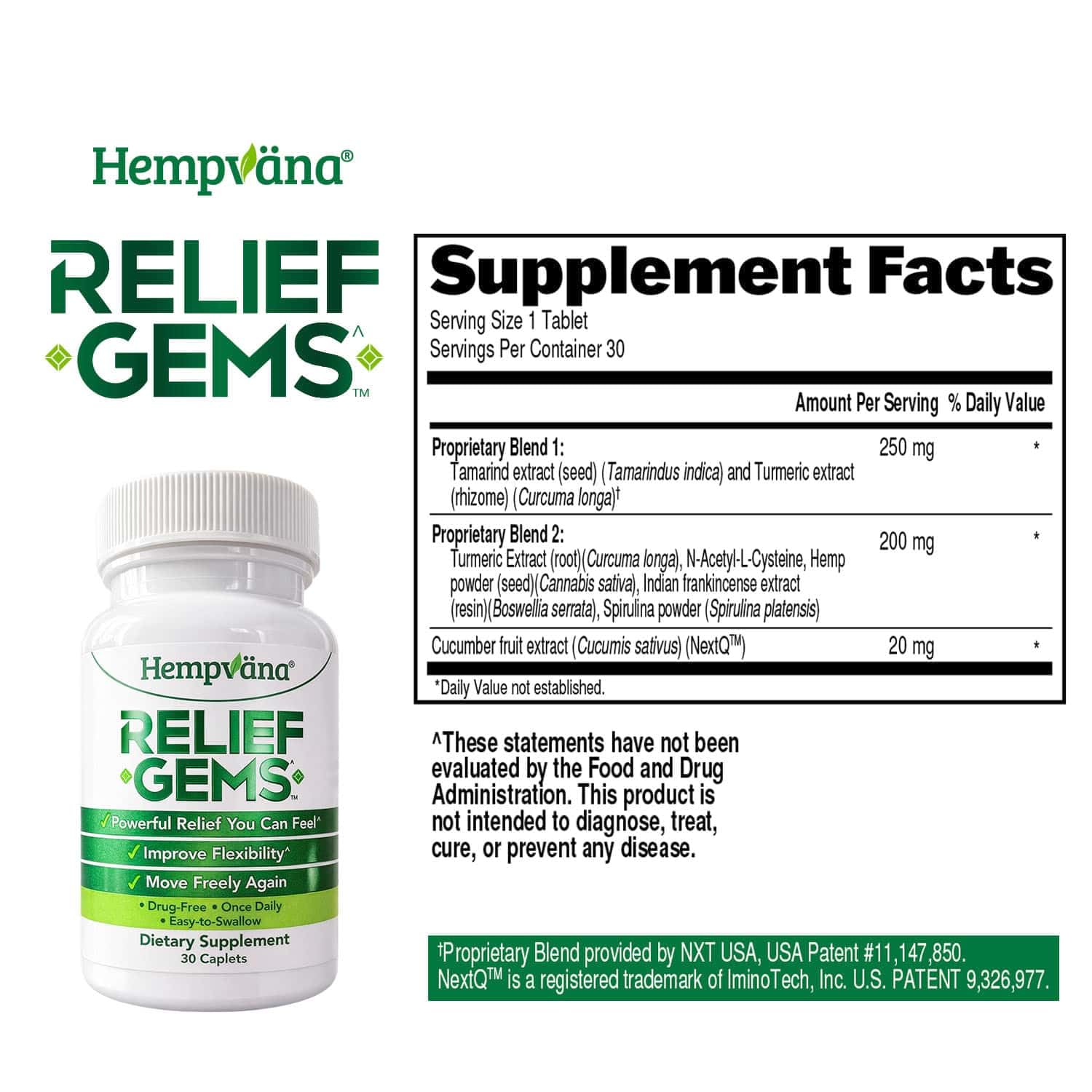 Hempväna® Relief Gems – Drug-Free Joint & Muscle Support Supplement – Supports Temporary Relief of Minor Aches & Pains from Daily Activity – Once-Daily Caplets (30 Count) HempvanaBuy Supplements Australia