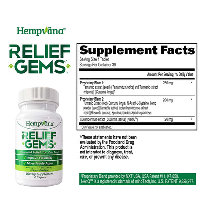Hempväna® Relief Gems – Drug-Free Joint & Muscle Support Supplement – Supports Temporary Relief of Minor Aches & Pains from Daily Activity – Once-Daily Caplets (30 Count) HempvanaBuy Supplements Australia